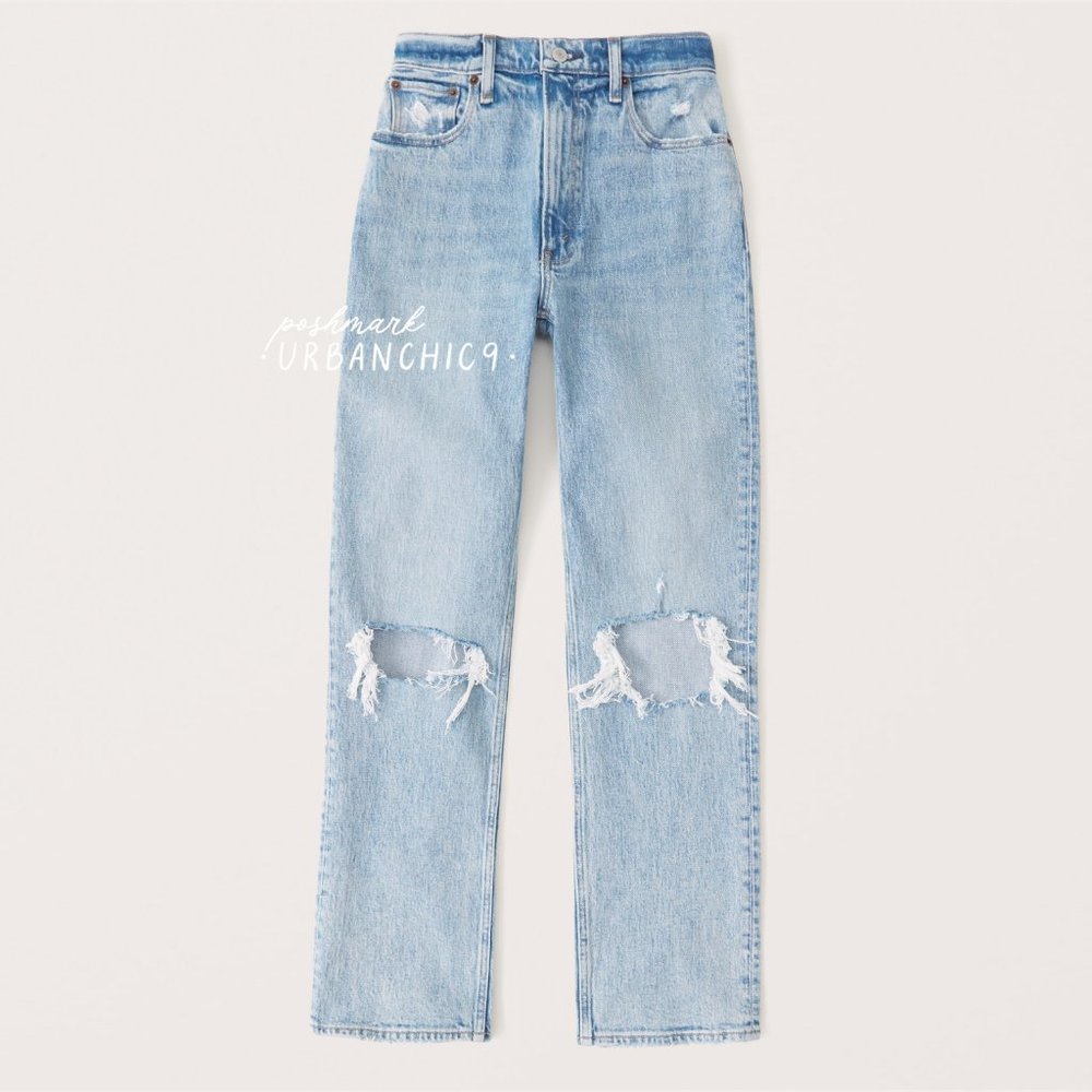 NWT ABERCROMBIE 90s Ultra High Rise Straight Jean Light Ripped Knee size 29